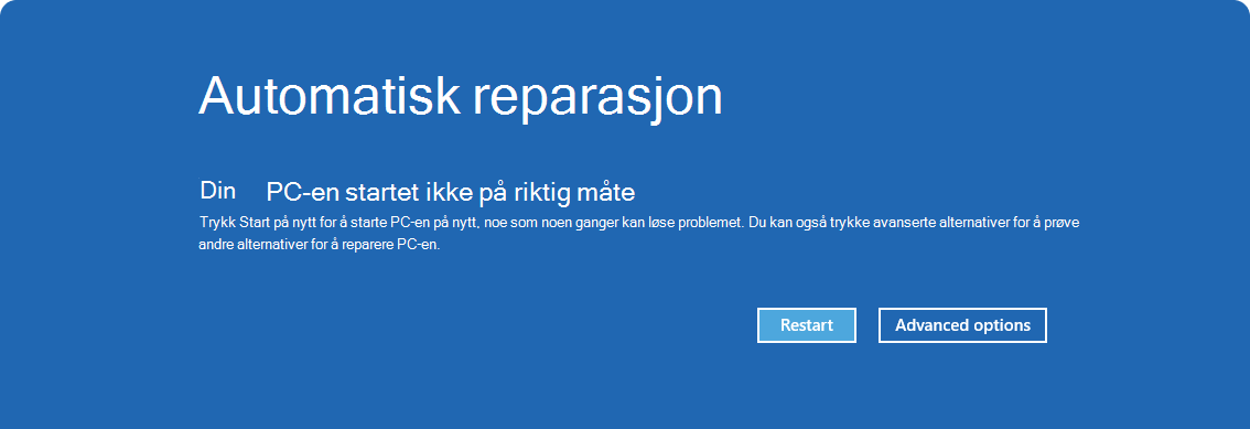 Skjermbilde av alternativet for automatisk reparasjon.