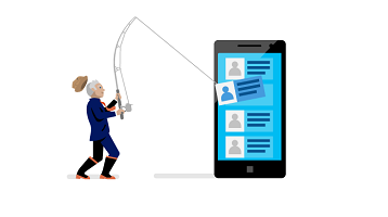 Konseptbilde: En person med en fiskestang som trekker data ut av en smarttelefon.