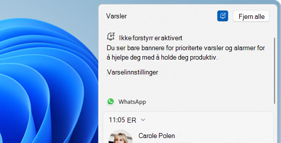 Skjermbilde av ikke forstyrr i varslingssenteret.