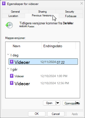Skjermbilde av dialogboksen Egenskaper for fillogg.