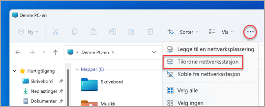 Her finner du Koble til nettverksstasjon i Filutforsker i Windows 11