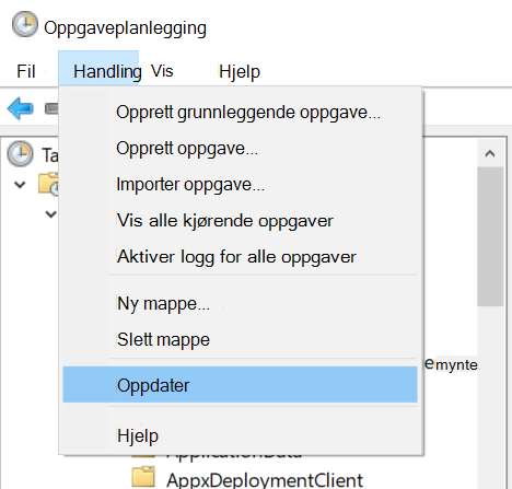 Velge Handlingsoppdatering > i Oppgaveplanlegging.