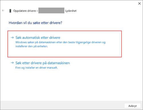 Søk etter lyddrivere i innstillingene for Windows 11.