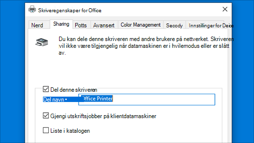 Dele en skriver i Skriveregenskaper