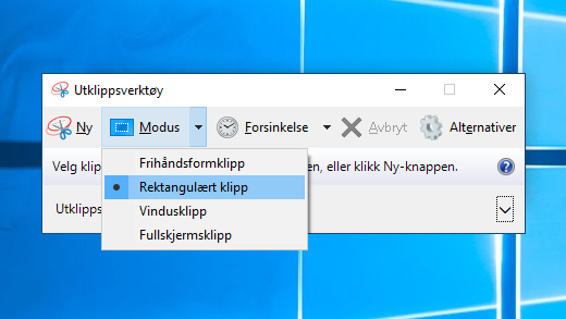 Modusalternativer i Utklippsverktøy