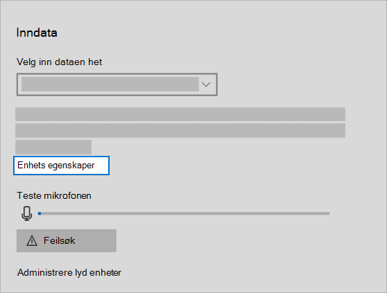kobling til egenskaper for inndataenhet for lyd i lydmenyen