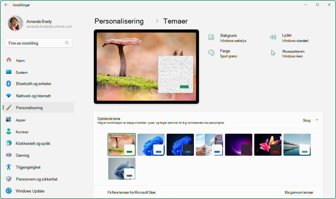 Skjermbilde av Innstillinger-appen som viser et egendefinert tema.