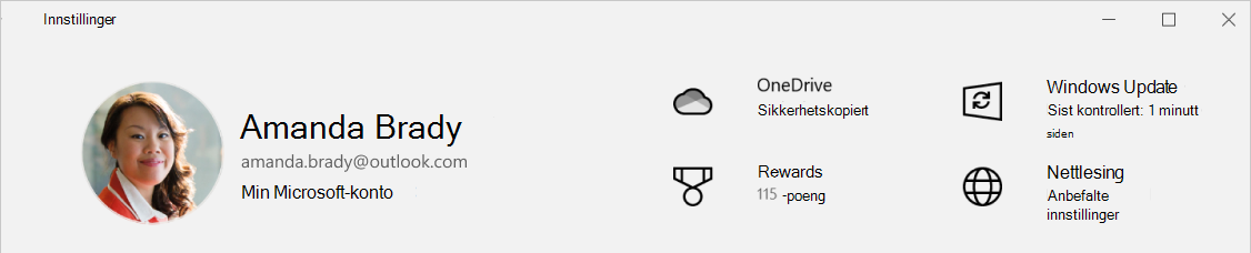 Skjermbilde av Innstillinger som viser onedrive-sikkerhetskopistatusen.
