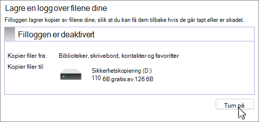 Skjermbilde av installasjonsprogrammet for sikkerhetskopiering av Windows-fillogg.
