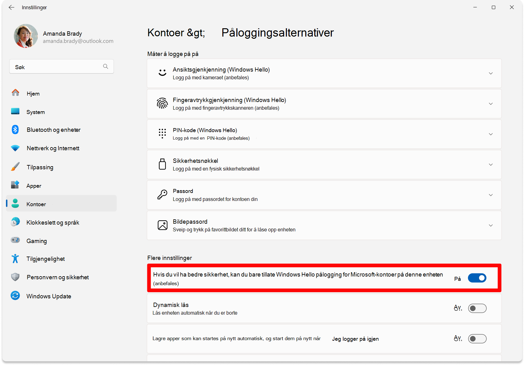 Screenshot of Settings - toggle to configure passwordless turned on.