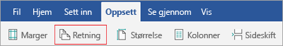 Android Oppsett-fanen med Retning valgt