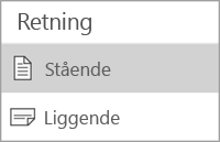 Retningsmeny i Android med alternativene Stående og Liggende