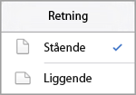 iPad-menyen Retning med Stående valgt