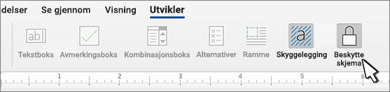 Knappen Beskytt skjema på Utvikler-fanen