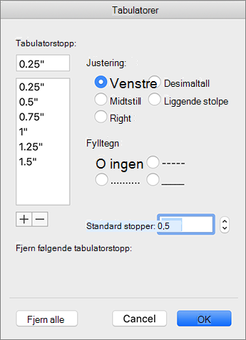 Dialogboksen Mac-faner