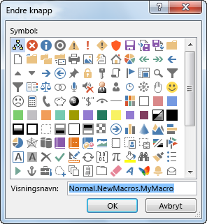 Knappealternativer i Endre knapp-boksen