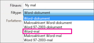 Lagre dokumentet som en mal