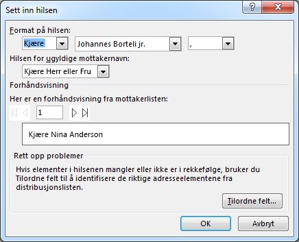 Alternativer for hilsningslinje