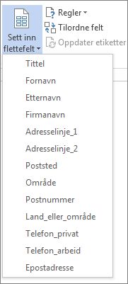 Menyen Sett inn flettefelt med tilgjengelige felt