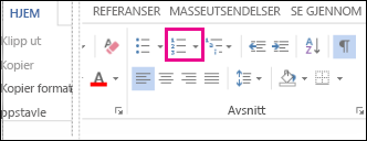 Nummerering-knappen i Avsnitt-gruppen i kategorien Hjem