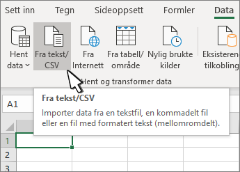 Velge tekst/CSV fra data-fanen