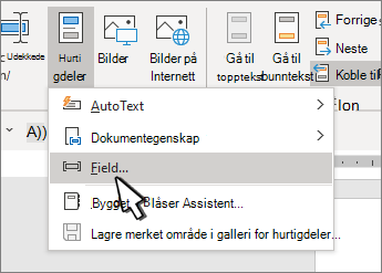 Hurtigdeler-menyen med Felter uthevet