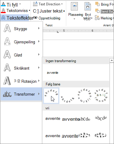 Velg en buet transformeringstekst-effekt
