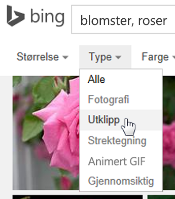 Velg filteret Type og velg Utklipp