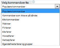 Listen Velg kommandoer fra