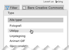 Åpne Filter, og velg Utklipp under Type