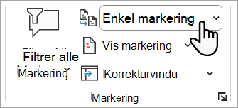 Skjermbilde som viser hvor du kan angi nivået for markeringen du vil se i Word dokumentet.