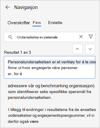 Du kan bruke Søk-kommandoen sammen med navigasjonsruten til å søke i Word etter nettdokumentet.