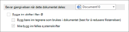 Skjermbilde av Ikke bygg inn skrifter
