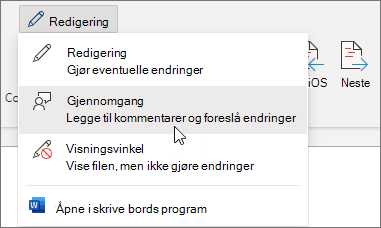 Velg Gjennomgang for å aktivere sporing av endringer.