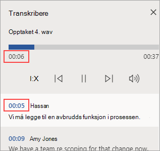 Avspillingen av inndelingen er uthevet