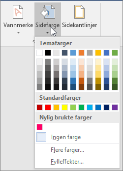 Alternativene for Sidefarge vises