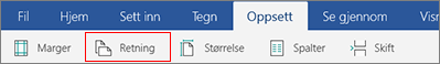 Oppsett-fanen for Windows-nettbrett med Retning valgt