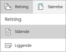 Retningsmenyen for Windows-nettbrett med alternativene Stående og Liggende