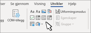 Utvikler-fanen som viser innholdskontroller