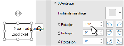 Tekstboks med 3D-rotasjon x 180 grader