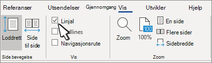 Linjalinnstillingen på Visning-fanen