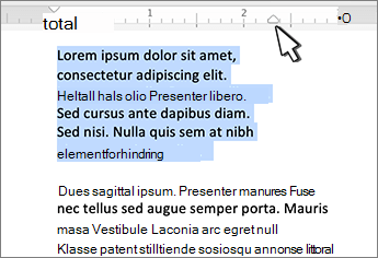 Høyre innrykksmarkør for Mac