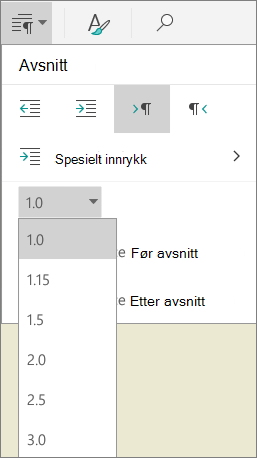 Linjeavstand-menyen