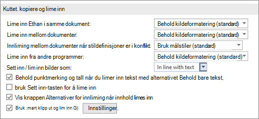 Kopier – alternativer for innliming i Word