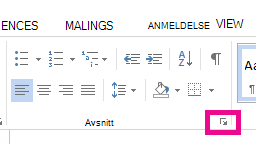 Du kan åpne dialogboksen Avsnitt ved å klikke Utvid-ikonet.