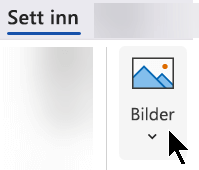 Velg Sett inn på Sett inn-fanen på båndet, og velg Bilder.