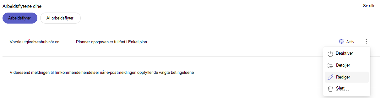 Rediger arbeidsflyt fra hjemmesiden