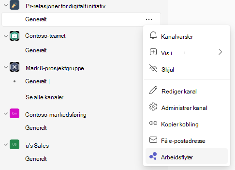 Arbeidsflyter i kanaloverflytmeny