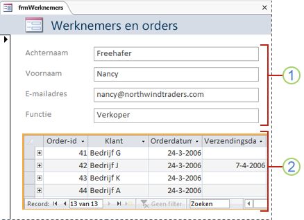 Een formulier met een subformulier
