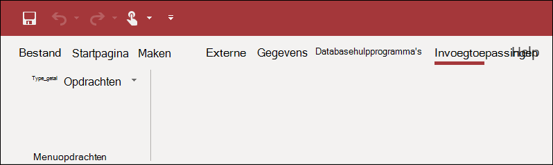 Schermafbeelding van het lint Invoegtoepassingen in Access